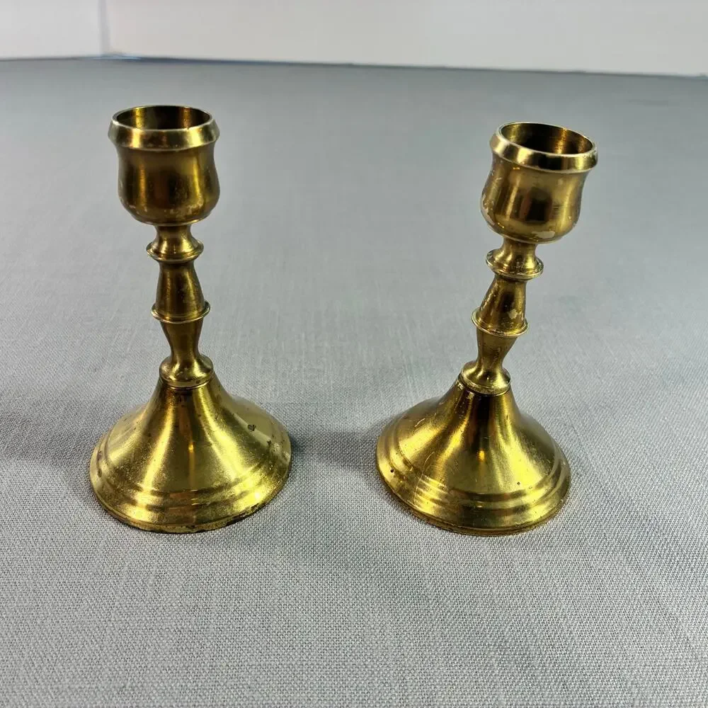 Vintage Pair Solid Brass Candlestick Holders 4 Inch Taper Candle Home Decor